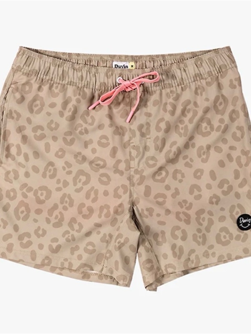 Duvin Beige Leopard Print Hybrid Shorts with Pink Drawcord